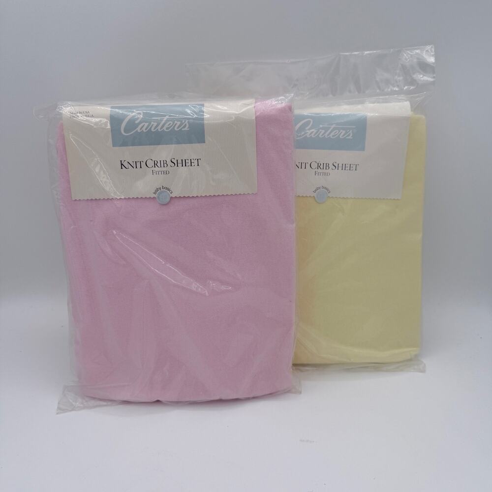 Carters Knit Crib Sheets Lot of 2 Pink Yellow Fitted 28x52